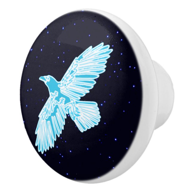 Blue Raven On Stars Ceramic Knob (Right)