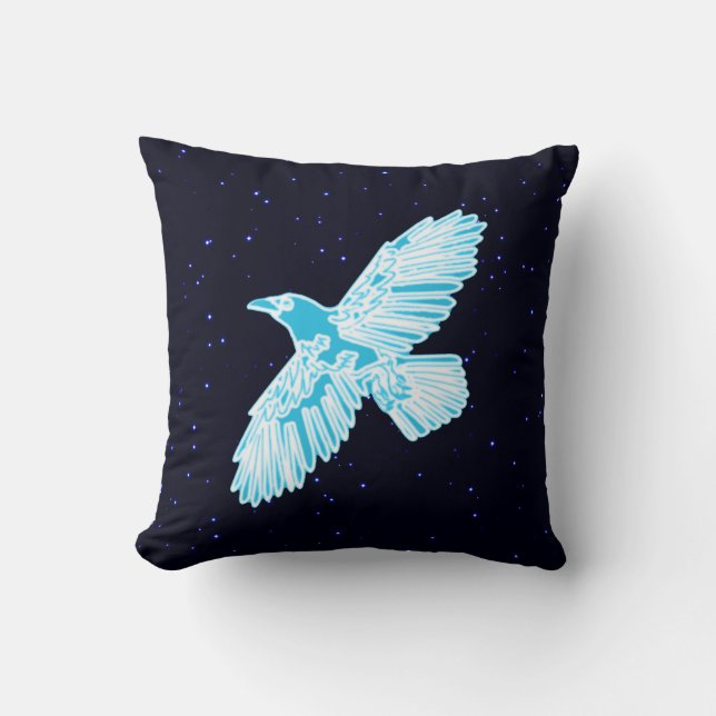 Blue Raven On Stars Cushion (Front)