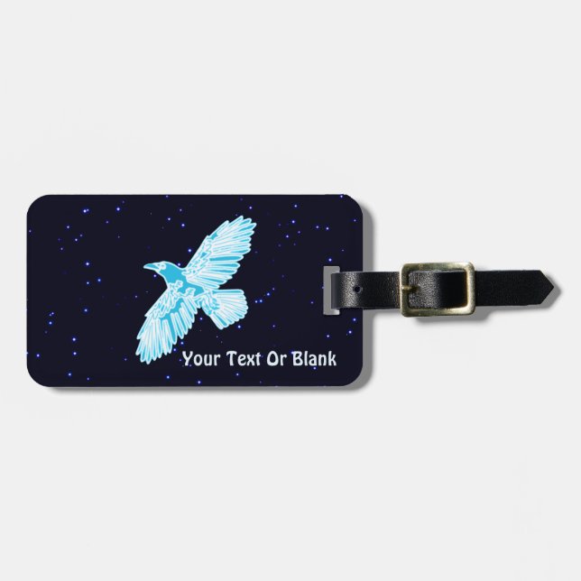Blue Raven On Stars Luggage Tag (Front Horizontal)
