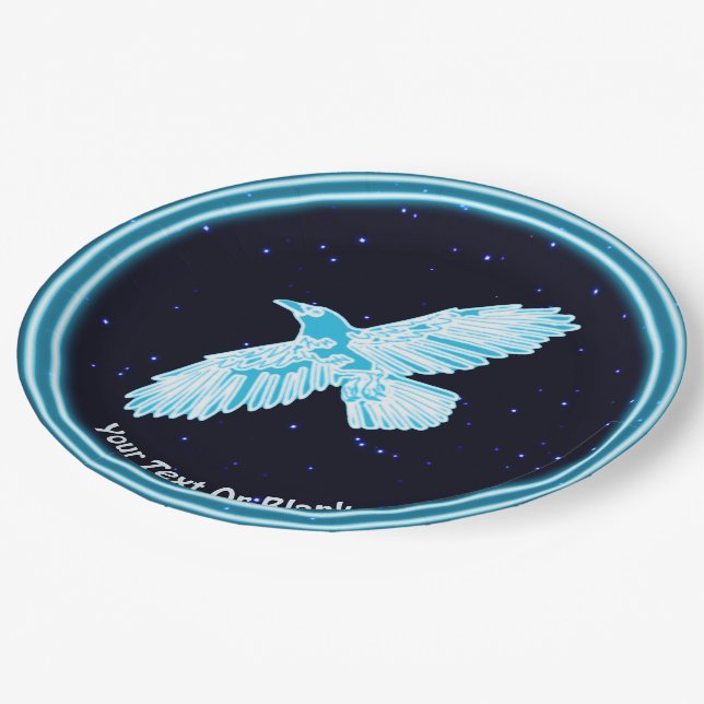 Blue Raven On Stars Paper Plate (Angled)