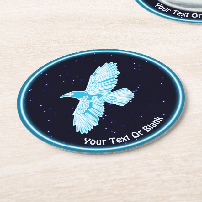 Blue Raven On Stars Round Paper Coaster (Angled)