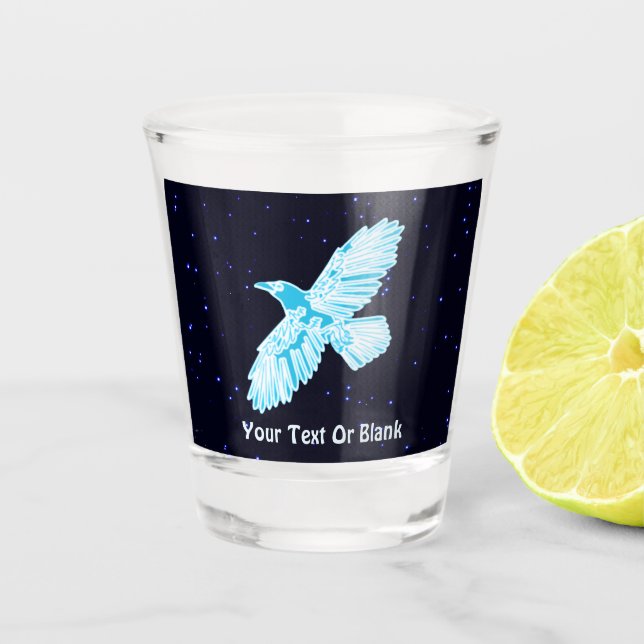 Blue Raven On Stars Shot Glass (Front)