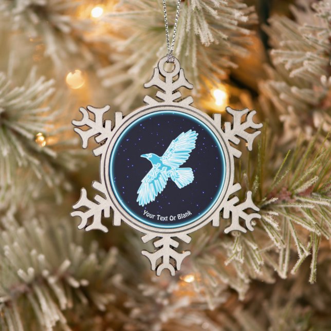 Blue Raven On Stars Snowflake Pewter Christmas Ornament (Tree)
