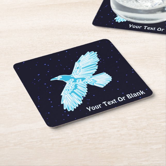 Blue Raven On Stars Square Paper Coaster (Angled)