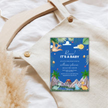 Blue Rawr Volcano Mountain Dinosaur Baby Shower