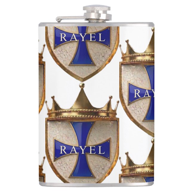 Blue RayEl Crest Vinyl Wrapped Flask (Front)