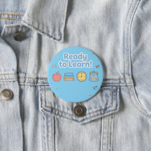 Blue Ready to Learn Cute Back‑to‑School 7.5 Cm Round Badge