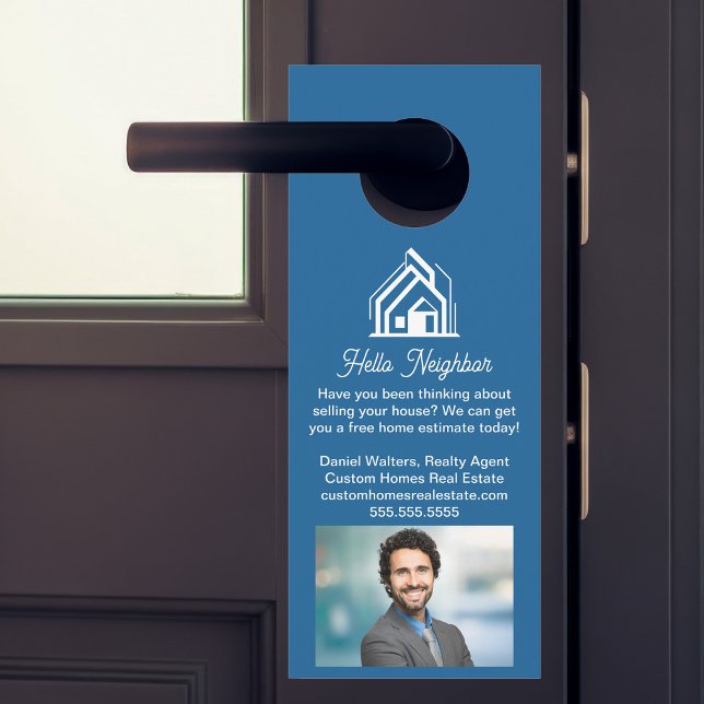 Blue Real Estate Company Advertising Realtor Photo Door Hanger (Creator Uploaded)