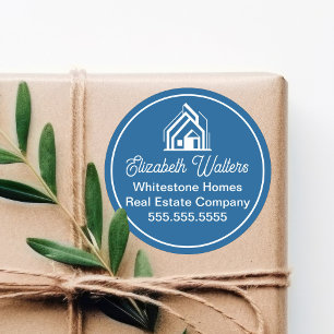 Blue Real Estate Company Chic Customised Realtor Classic Round Sticker