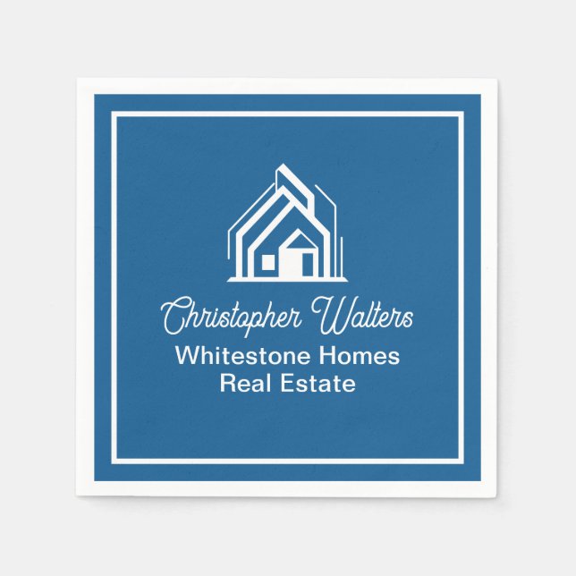 Blue Real Estate Company Custom Realtor Party Napkin (Front)