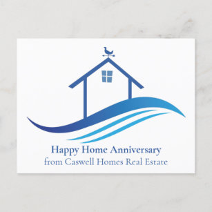 Blue Real Estate Company Happy Home Anniversary Postcard