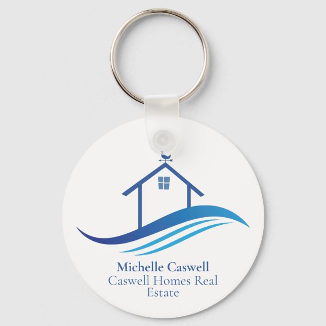 Blue Real Estate Company Home Modern Logo Custom Key Ring (Front)