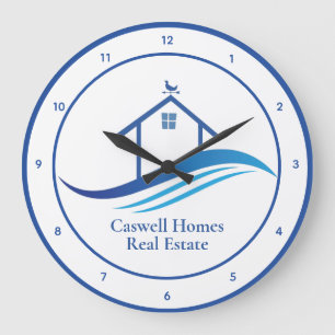 Blue Real Estate Company Home Modern Logo Custom Large Clock
