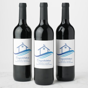 Blue Real Estate Company Home Modern Logo Custom Wine Label