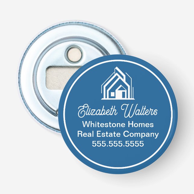 Blue Real Estate Company Personalized Realtor Bottle Opener (Front)