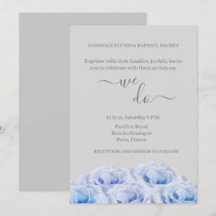 Blue Real Roses Flowers Grey Elegant We Do Wedding Invitation