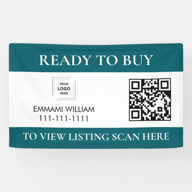 Blue Realtor QR Code Property Sale Banner (Horizontal)