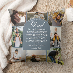 Blue Reasons We Love You Dad Photo Grid Collage Cushion