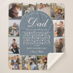 Blue Reasons We Love You Dad Photo Grid Collage Sherpa Blanket