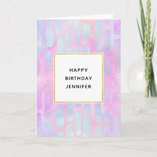 Blue Rectangle Shapes on Pink Background Birthday Card
