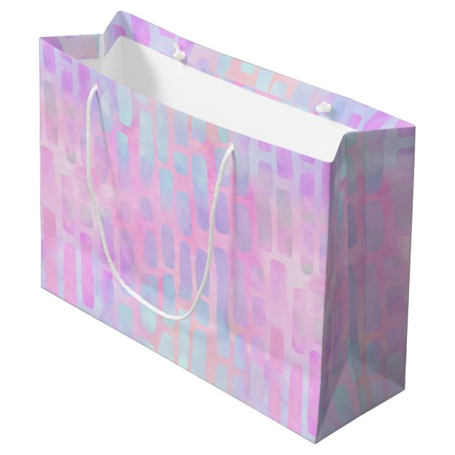 Blue Rectangle Shapes on Pink Background Large Gift Bag (Front Angled)