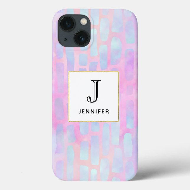 Blue Rectangle Shapes on Pink Background Monogram Case-Mate iPhone Case (Back)