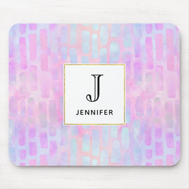 Blue Rectangle Shapes on Pink Background Mouse Mat (Front)