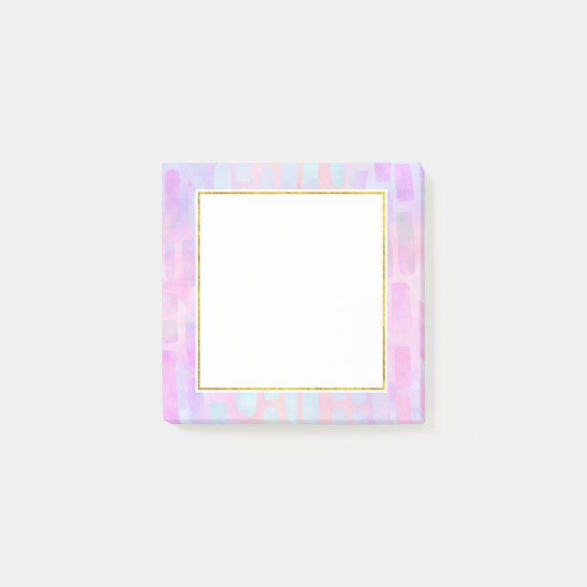 Blue Rectangle Shapes on Pink Background Post-it Notes (Front)