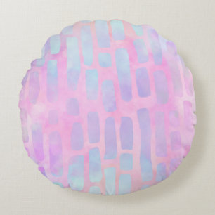 Blue Rectangle Shapes on Pink Background  Round Cushion