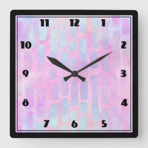 Blue Rectangle Shapes on Pink Background Square Wall Clock