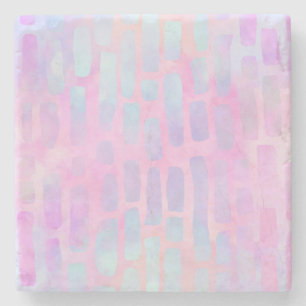 Blue Rectangle Shapes on Pink Background Stone Coaster