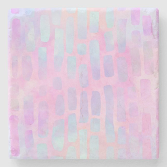Blue Rectangle Shapes on Pink Background Stone Coaster (Front)