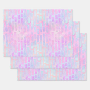 Blue Rectangle Shapes on Pink Background  Wrapping Paper Sheet