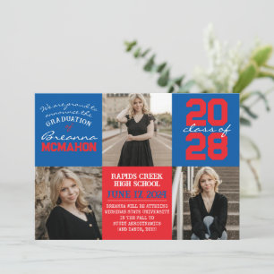 Blue & Red 4 Photo Graduation Announcement