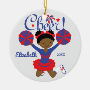 Blue & Red African American Cheerleader Ornament