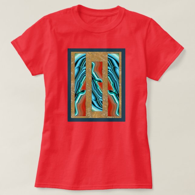Blue Red Agate Intarsia T-Shirt (Design Front)
