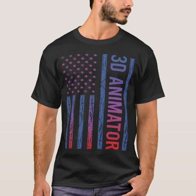 Blue Red American Flag 3D Animator T-Shirt (Front)
