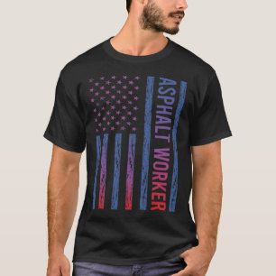 Blue Red American Flag Asphalt Worker T-Shirt