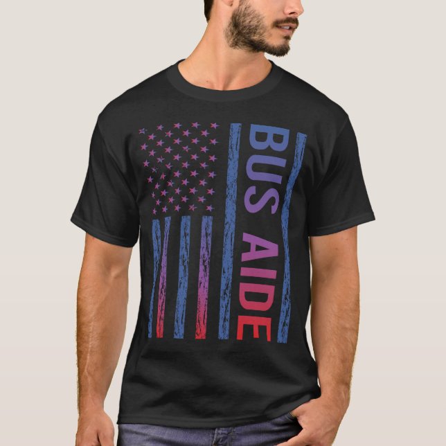 Blue Red American Flag Bus Aide T-Shirt (Front)