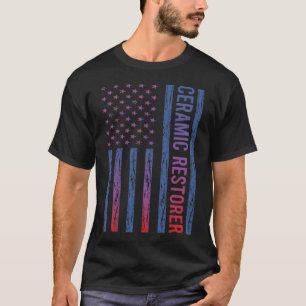 Blue Red American Flag Ceramic Restorer T-Shirt