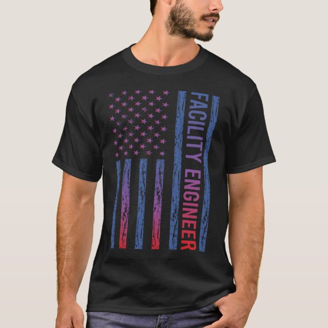 Blue Red American Flag Facility Engineer T-Shirt (Front)