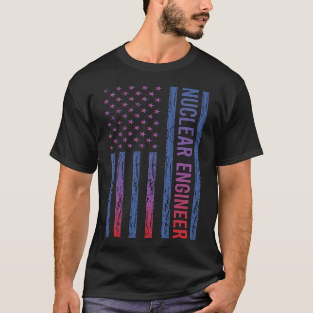 Blue Red American Flag Nuclear Engineer T-Shirt (Front)