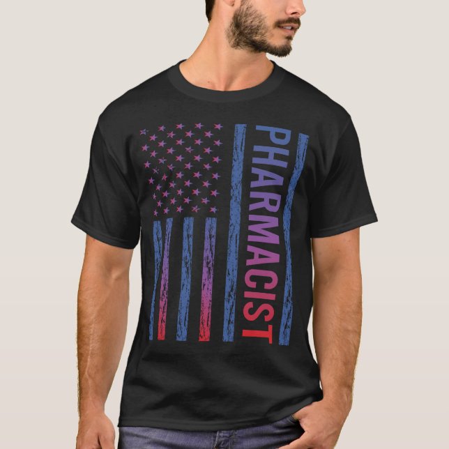 Blue Red American Flag Pharmacist T-Shirt (Front)