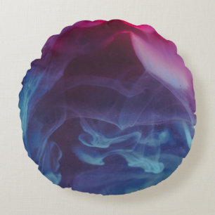 Blue, red, and black smoke digital wallpaper round cushion