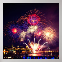 Blue, Red and Gold Fireworks