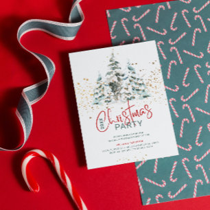 Blue red and gold traditional watercolors tree invitation