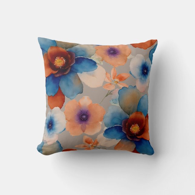 Blue, Red and orange Floral Cushion (Front)
