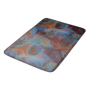 Blue, Red and Rust Marble abstract Bath Mat
