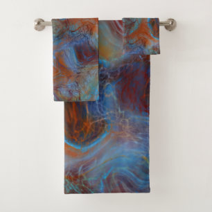 Blue, Red and Rust Marble abstract Bath Towel Set