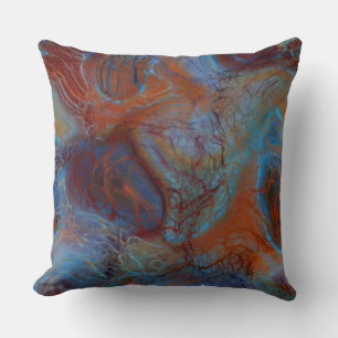 Blue, Red and Rust Marble abstract Cushion